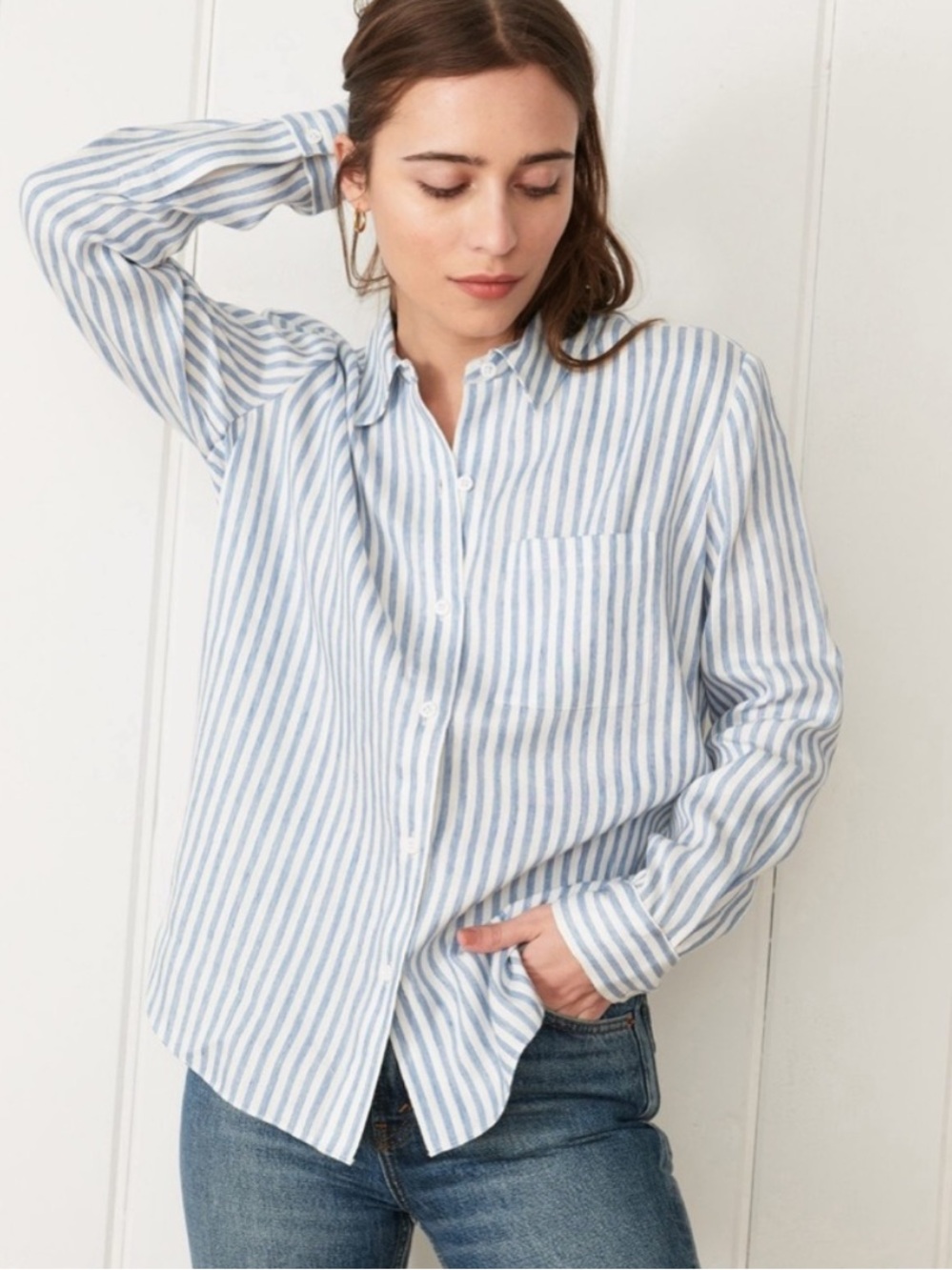Jenni Kayne Button Back Shirt Blue Stripe / Ivory L